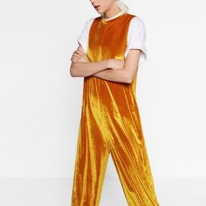 Zara Crushed Yellow Velvet Jumpsuit